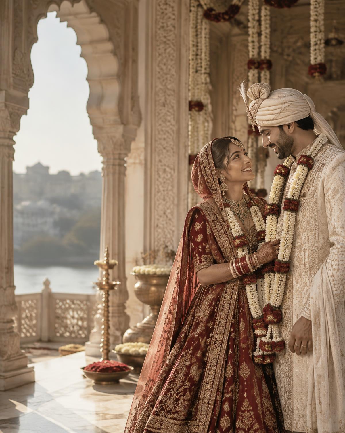 A couple sharing a quiet moment at their Indian wedding